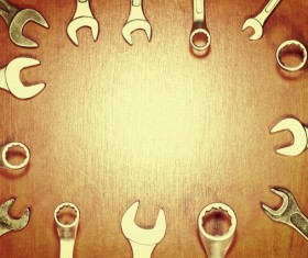 Tools on wooden table Stock Photo 01