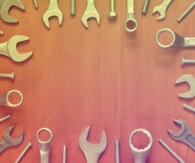 Tools on wooden table Stock Photo 02