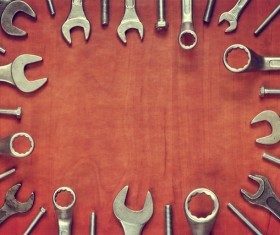 Tools on wooden table Stock Photo 03