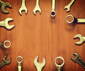 Tools on wooden table Stock Photo 04