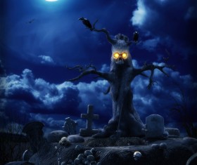 Tree demon and crow Stock Photo