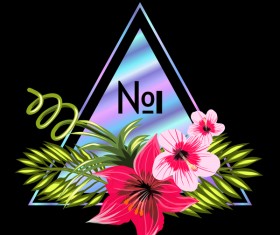 Tropical flowers with triangle and black background vector 01