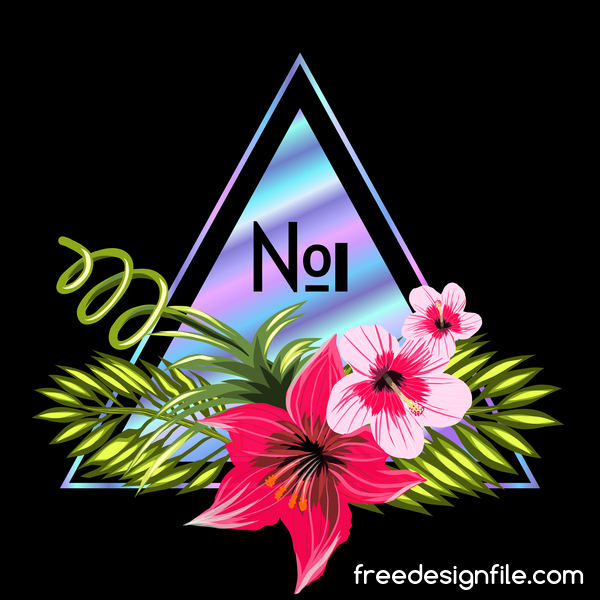 Tropical flowers with triangle and black background vector 01