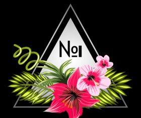 Tropical flowers with triangle and black background vector 02