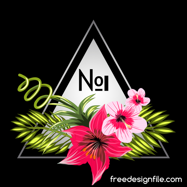 Tropical flowers with triangle and black background vector 02
