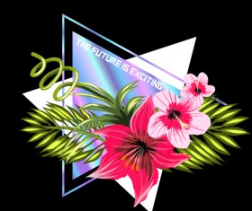 Tropical flowers with triangle and black background vector 03