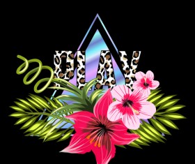 Tropical flowers with triangle and black background vector 04