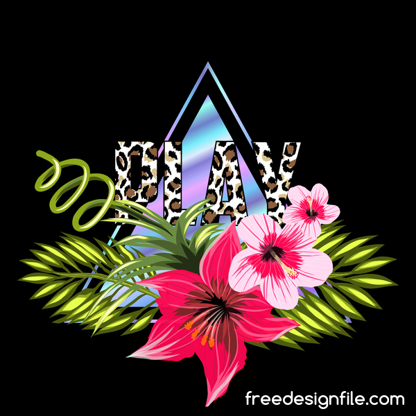 Tropical flowers with triangle and black background vector 04