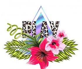 Tropical flowers with triangle vector material 06