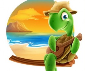 Turtle with music and summer backgound vector
