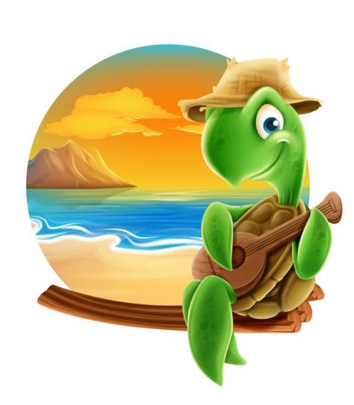 Turtle with music and summer backgound vector