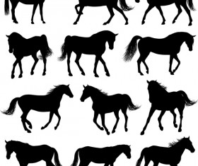 Vector horses silhouette set 01