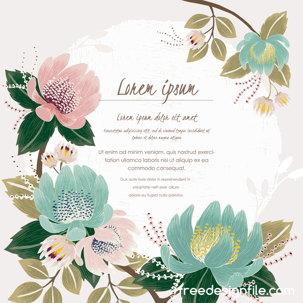 Vintage flower with greeting card for your text design vector 03