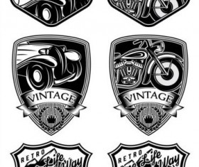 Vintage motorcycle with car labels vector
