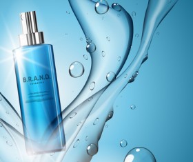 Water splash with cosmetic poster vector 02
