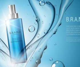 Water splash with cosmetic poster vector 03