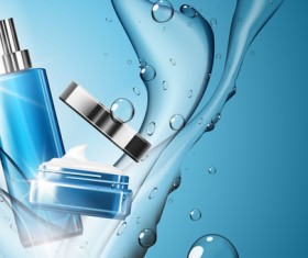 Water splash with cosmetic poster vector 04