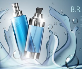 Water splash with cosmetic poster vector 06