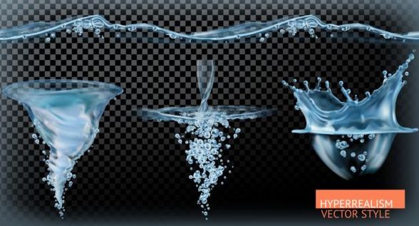 Water tornado with transparency illustration vector set