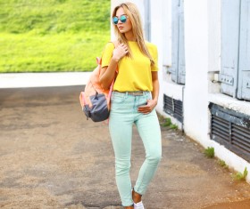 Wearing a sunglasses fashion beauty Stock Photo