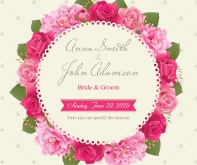 Wedding card with peony and pink roses vector 06