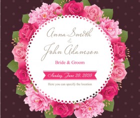 Wedding card with peony and pink roses vector 10