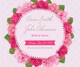 Wedding card with peony and pink roses vector 11