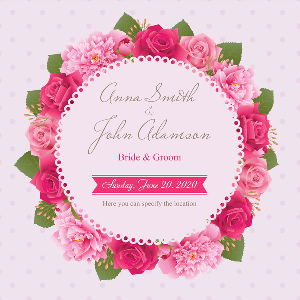 Wedding card with peony and pink roses vector 11 free download