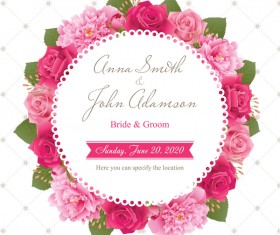 Wedding card with peony and pink roses vectors 01