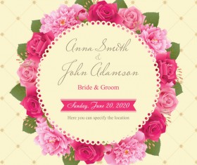 Wedding card with peony and pink roses vectors 04