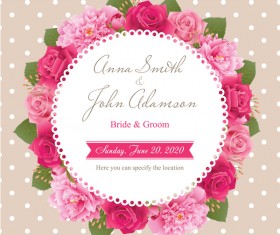 Wedding card with peony and pink roses vectors 07