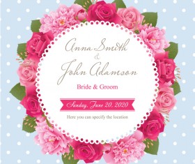 Wedding card with peony and pink roses vectors 08