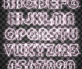White neon alphabet with number illustration vector