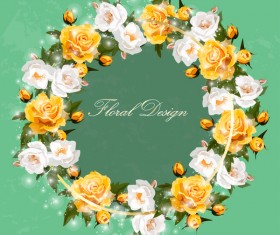 White with yellow rose wreath vector