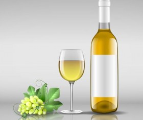Wine bottle with glass cup vector material 01