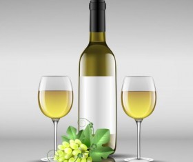 Wine bottle with glass cup vector material 02