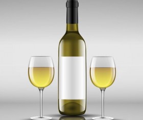 Wine bottle with glass cup vector material 03