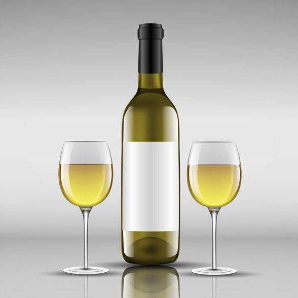 Wine bottle with glass cup vector material 03