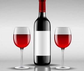 Wine bottle with glass cup vector material 04