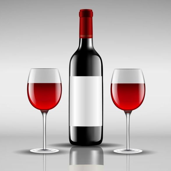 Wine bottle with glass cup vector material 04