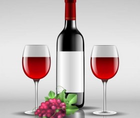 Wine bottle with glass cup vector material 05