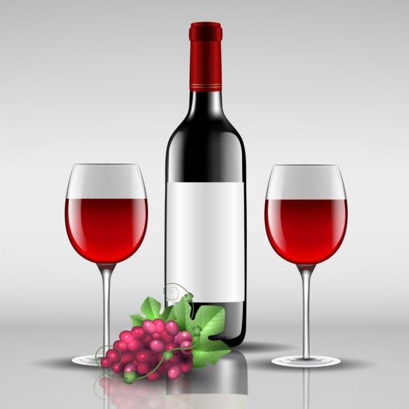 Wine bottle with glass cup vector material 05