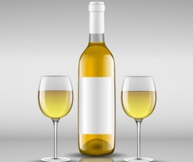 Wine bottle with glass cup vector material 06