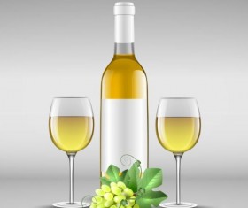Wine bottle with glass cup vector material 07