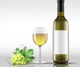 Wine bottle with glass cup vector material 08