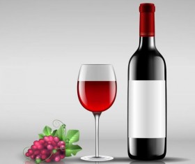 Wine bottle with glass cup vector material 09