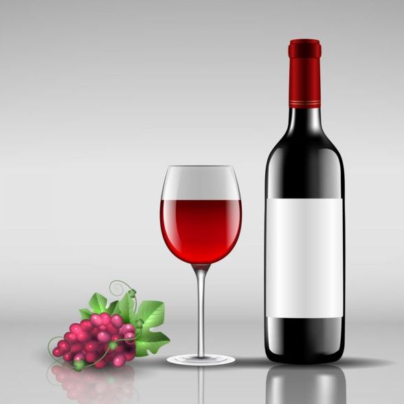 Wine bottle with glass cup vector material 09