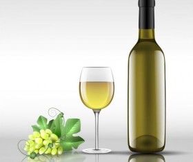 Wine bottle with glass cup vector material 10