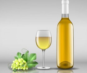 Wine bottle with glass cup vector material 11