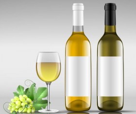 Wine bottle with glass cup vector material 12